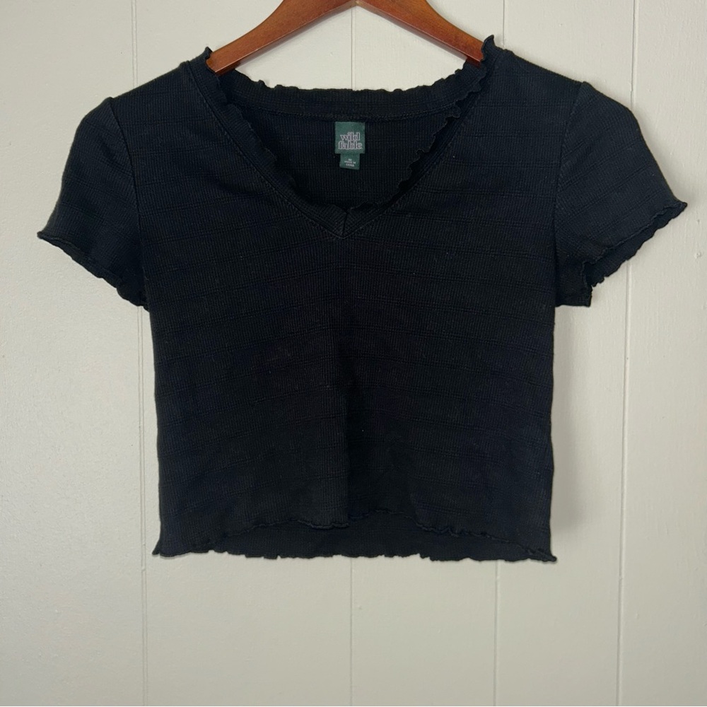 Black V-Neck Ribbed‎ Women's Top
